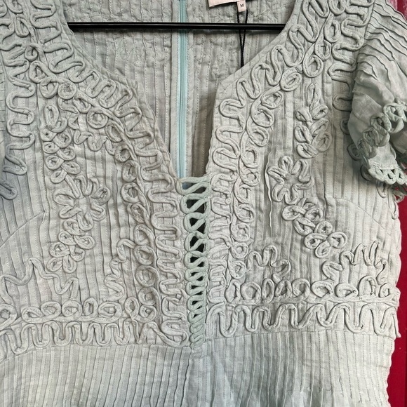 NWT SEA NEW YORK Frida mint green lined Flutter V-Neck Mini Dress M - Picture 3 of 12